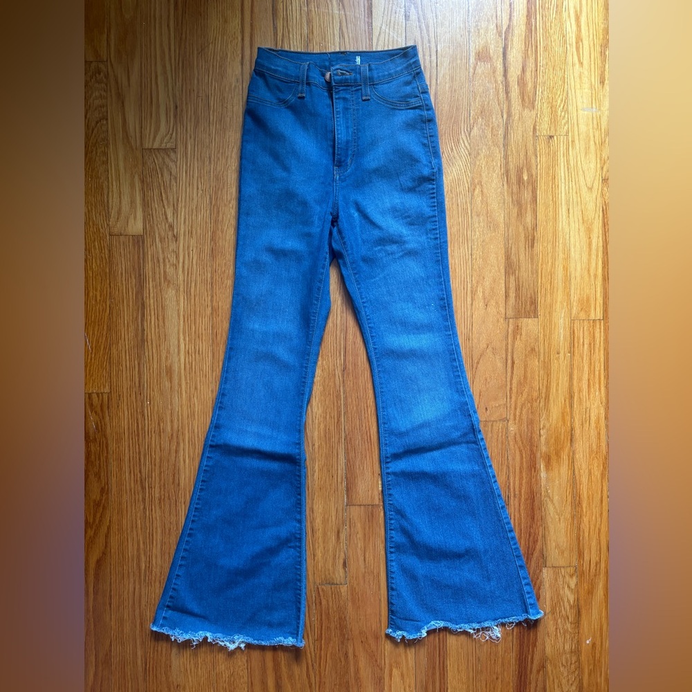 Vibrant Blue Flare Wide Leg Jeans
